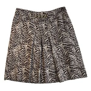 Ann Taylor Mob Wife Zebra‎ Animal Print Brown Skirt A-Line Pleated Gold Chain 8